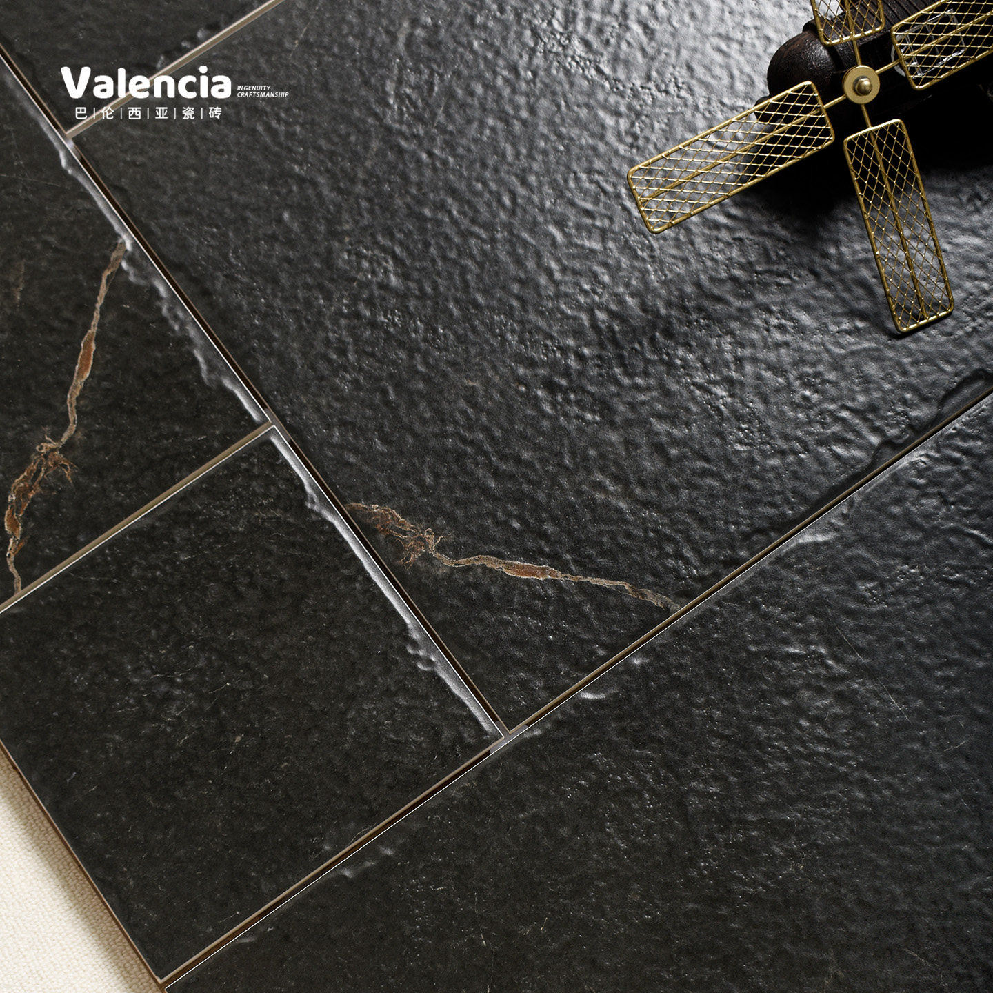 黑色混拼莱姆石瓷砖法式拼古堡砖民宿院子防滑地砖阳台庭院仿古砖