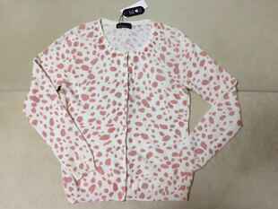 日本日单贵牌温婉千金粉红豹纹纯欲珍珠扣羊毛针织开衫毛衣