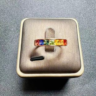 天然彩色蓝宝石戒指方3925银精工镶嵌天然彩宝排戒珠宝首饰