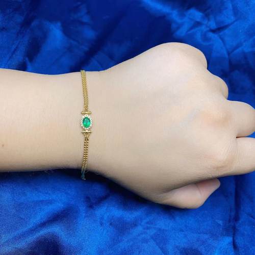 天然祖母绿手链4乘6 s925银精工镶嵌 天然彩宝珠宝首饰