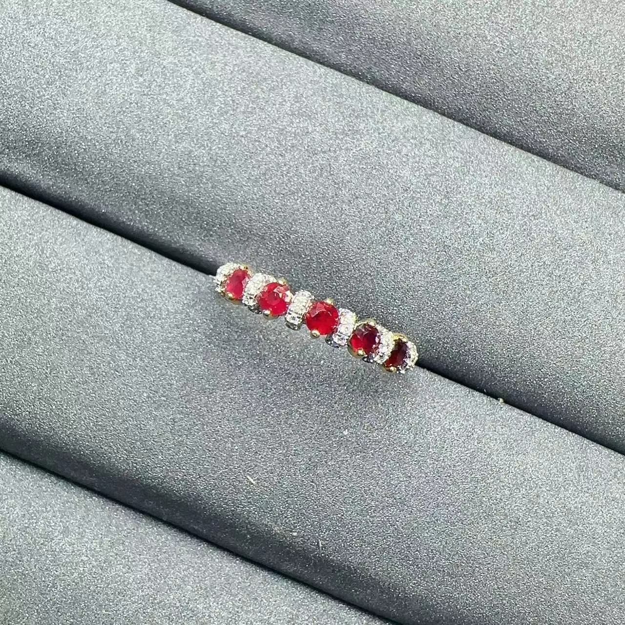 天然鸽血红红宝石戒指排戒圆3 925银精工镶嵌天然彩宝首饰