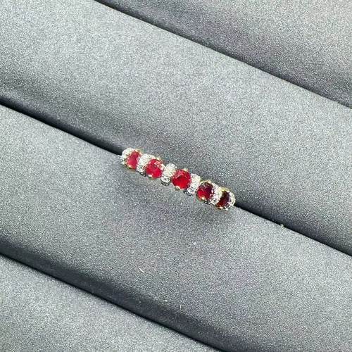 天然鸽血红红宝石戒指排戒圆3 925银精工镶嵌天然彩宝首饰