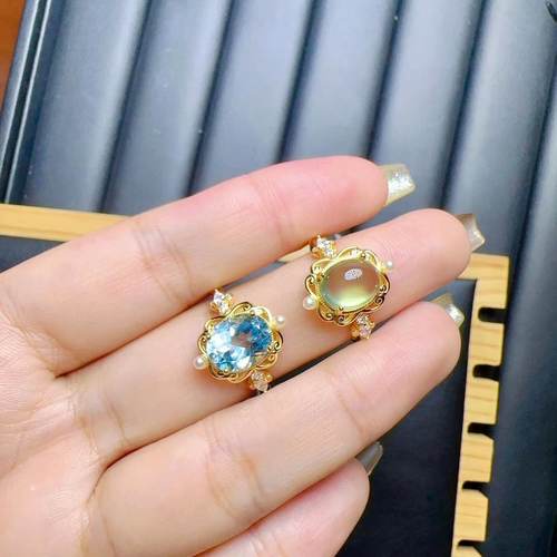 天然托帕石葡萄石戒指8乘10 925银精工镶嵌彩宝首饰