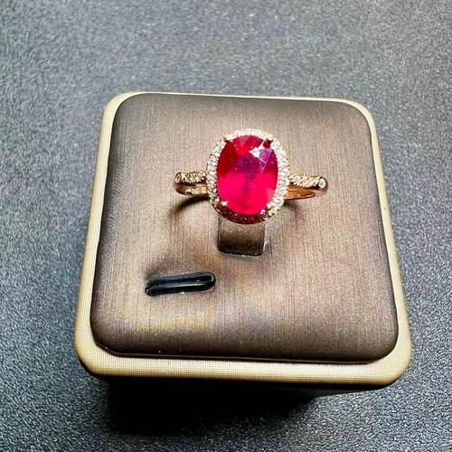 鸽血红红宝石戒指7乘9 新烧红宝石925银精工镶嵌天然彩宝首饰