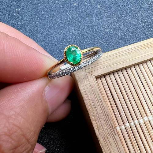 天然祖母绿戒指4乘5 925银精工镶嵌天然彩色宝石珠宝首饰