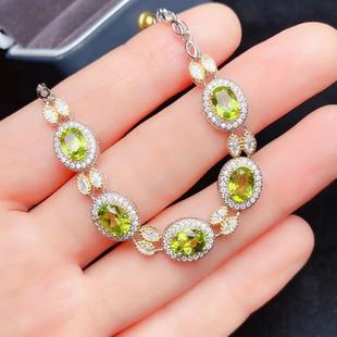 天然橄榄石手链5乘7 925银精工镶嵌天然橄榄石彩宝