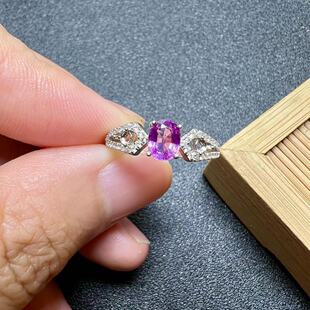 天然粉蓝宝戒指5乘7 925银精工镶嵌天然红蓝宝石戒指首饰