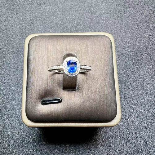 天然无烧矢车菊蓝宝石戒指 4乘5 925银精工镶嵌天然彩宝首饰