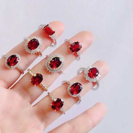 天然鸽血红石榴石戒指 7乘9 925银精工镶嵌彩宝红宝石时尚饰品