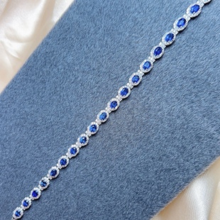 天然皇家蓝蓝宝石满圈手链3乘4 925银精工镶嵌天然彩宝珠宝首饰
