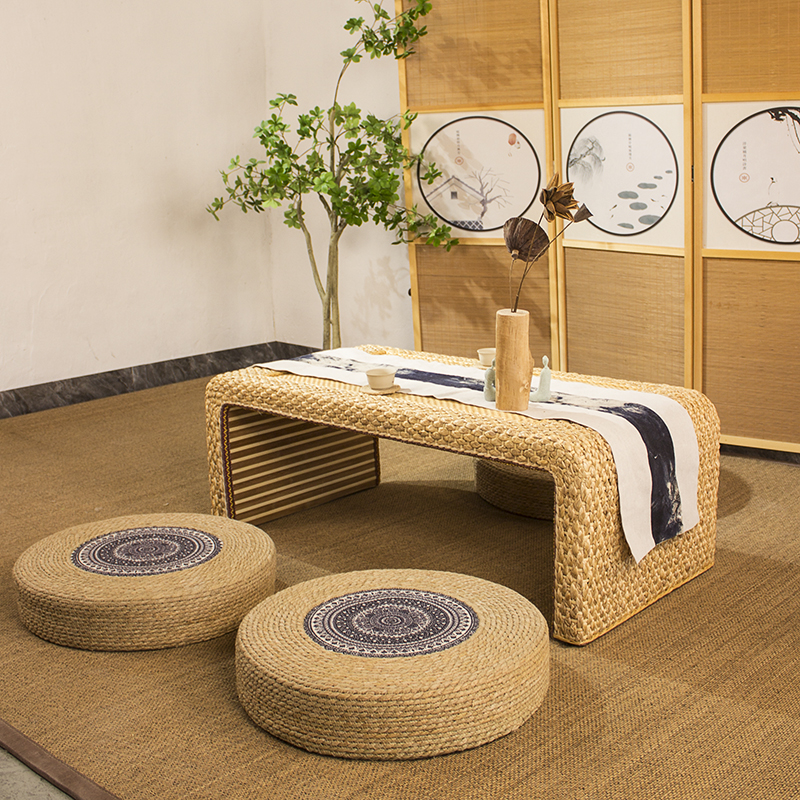 飘窗藤编民宿家用禅意阳台榻榻米地台炕几桌实木茶几飘窗桌