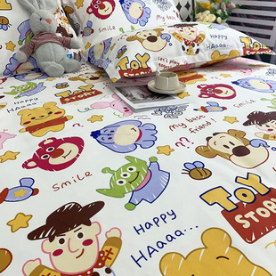 卡通可爱儿童原棉老粗布床单棉麻质感加厚学生宿舍被单三件套炕单