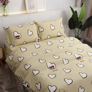 新春加厚卡通小熊磨毛纯棉四件套儿童床上用品套装单件单人床被套