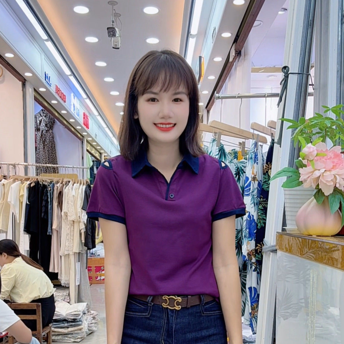 2025新款夏纯棉短袖T恤女polo衫撞色拼接设计感翻领百搭洋气上衣