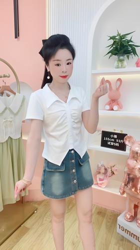 2026夏季新款短袖T恤女翻领褶皱开叉套头时尚修身显瘦洋气上衣