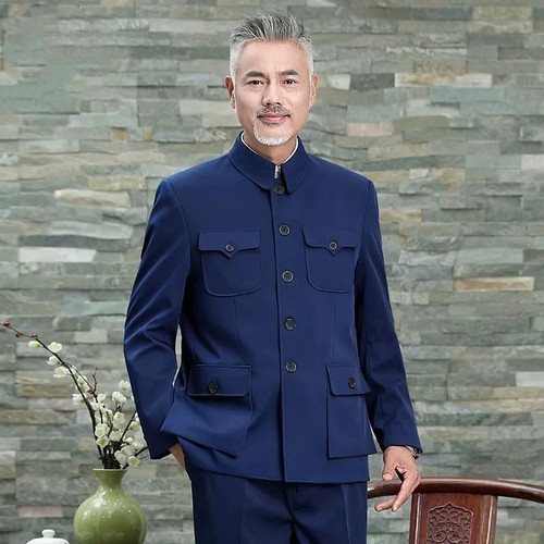 中山装男套装老款中山服爷爷装春秋款老年人外套爸爸装老头衣服