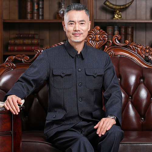 秋冬款老年套装中山装爸爸装