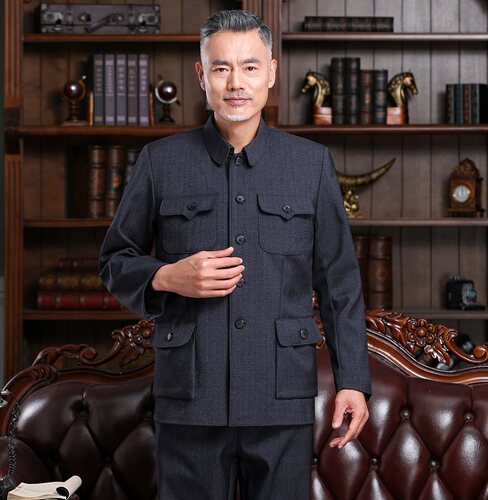爸爸装老年人中山服单层无内衬