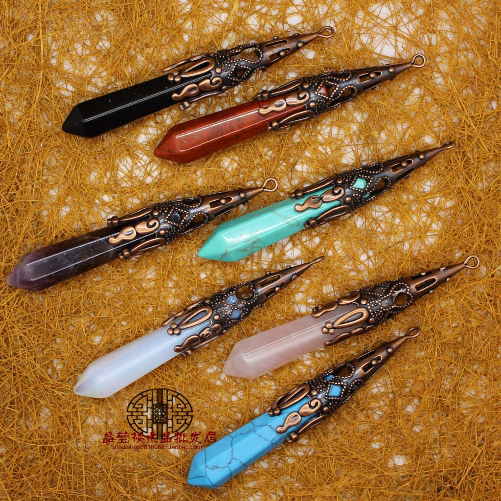 晶莹楼水晶饰品 复古个性东陵玉吊坠六角柱灵摆首饰送男友