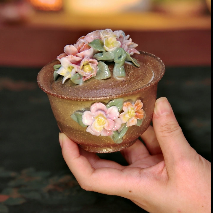 禾木老师 160ml 山茶花盖碗特120号 柴烧盖碗m