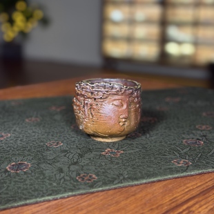 柴烧杯 杯内小落渣 刘荣富老师 150ml佛面戈壁杯.黄陶