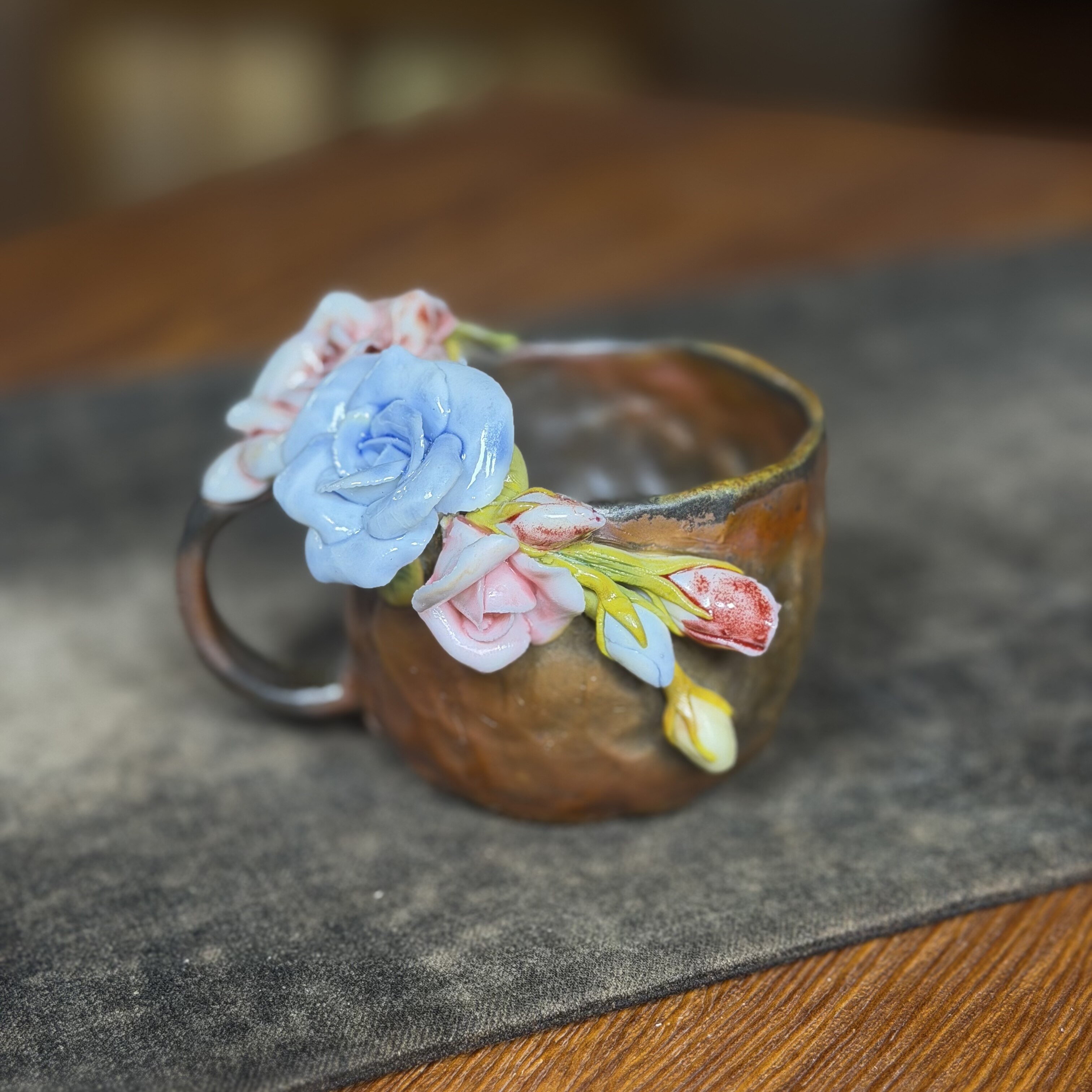 玫瑰花马克杯160号  柴烧茶杯子 周华彬老师图片