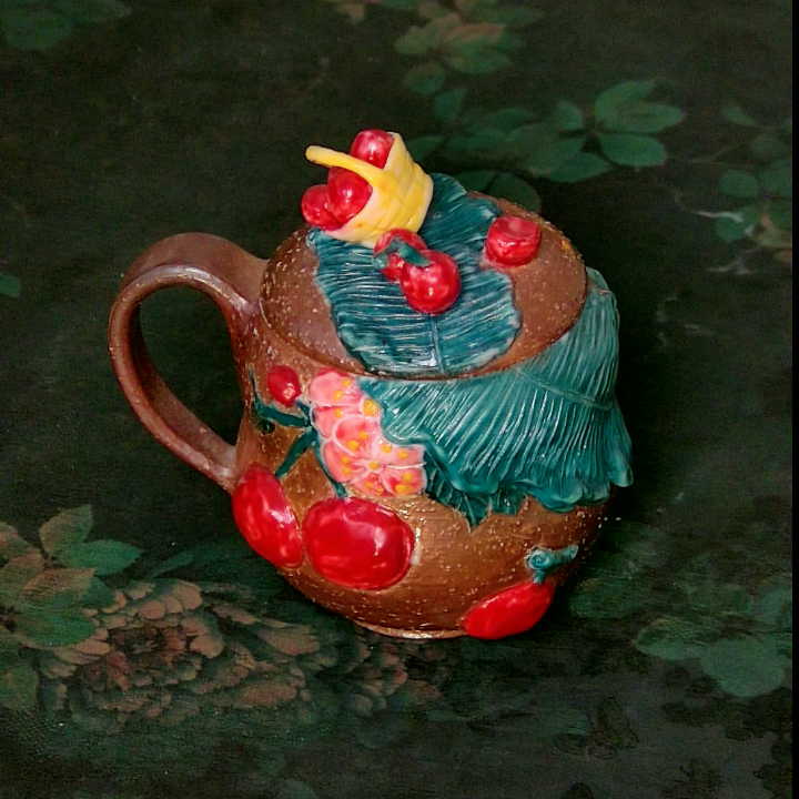 禾木老师 350ml 芭蕉叶红果果马克杯 柴烧马克杯