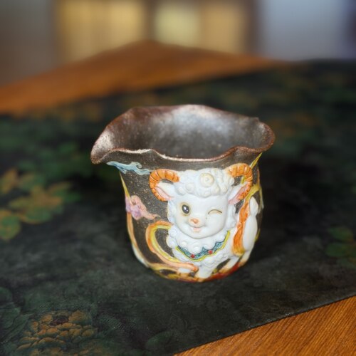 荷塘月色.萌羊献福（花口）公道杯73号 柴烧茶海 大周老师