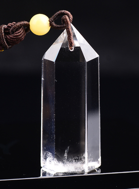 天然白水晶挂件吊坠项链毛衣链 原石打磨白色透明水晶柱长形挂坠