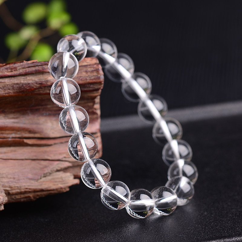 天然白色透明白水晶手链手串女男礼物情侣水晶圆珠矿石清新手链