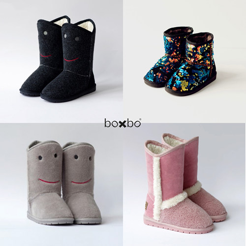 折扣款 现货法国Boxbo 婴儿童宝宝可爱雪地靴亮片粉红色笑脸