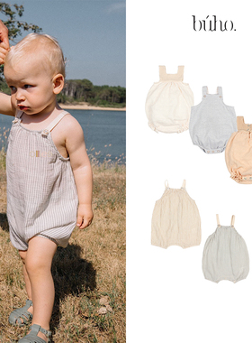 折扣款 现货西班牙 Buho 婴儿男女童棉质吊带包屁衣连体短裤