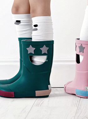 折扣款 现货法国Boxbo儿童长款天然橡胶雨靴反光星星鞋雨鞋中筒