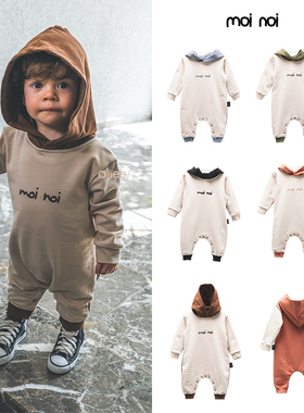 折扣款 现货土耳其Moi Noi 婴儿新生儿纯棉连体衣带帽哈衣
