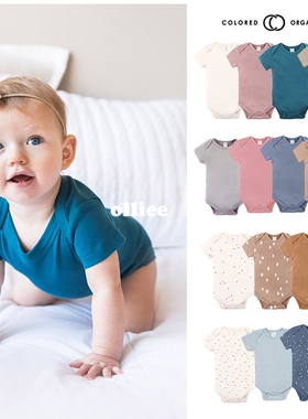 现货新款美国colored organics有机纯棉夏季婴儿短袖纯色包屁衣