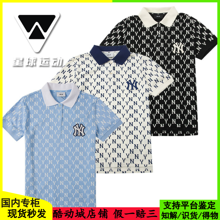 现货MLB女生2022夏季新款老花满标休闲POLO衫宽松短袖3FPQM5023 运动服/休闲服装 运动POLO衫 原图主图