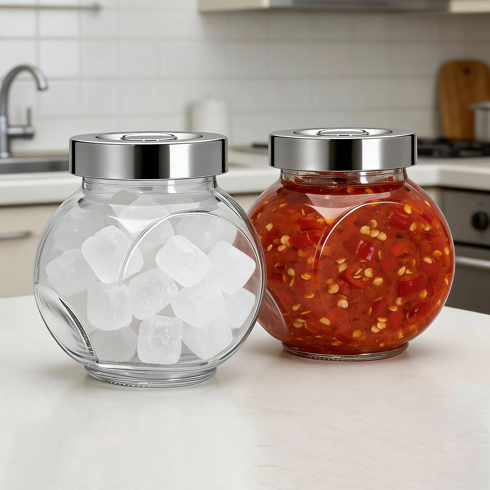 280ml扁鼓瓶厨房密封调料瓶杂粮八角花椒食品收纳玻璃储物罐家用