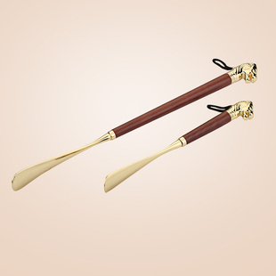 榉木狮头金属鞋拔超长狮头提鞋器长柄鞋抽家用鞋拔子便携式穿鞋器