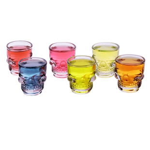 包邮6只装玻璃小骷髅头烈酒杯头骨子弹杯白酒杯酒吧吞杯家用酒杯