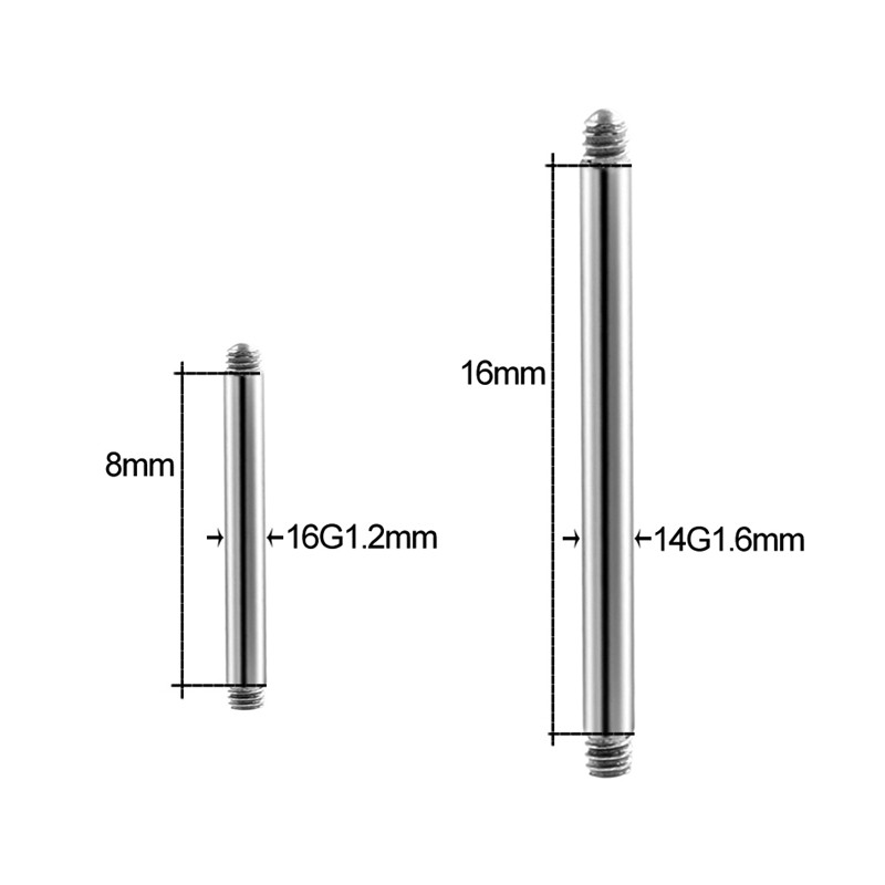 2只装 钛钢防过敏舌钉杆子耳骨钉唇钉备用杆穿刺饰品个性配饰长杆