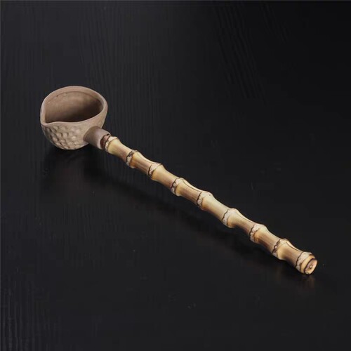 麦饭石陶干泡碗分茶勺日式煮茶器功夫茶具长柄竹舀水茶匙茶道配件