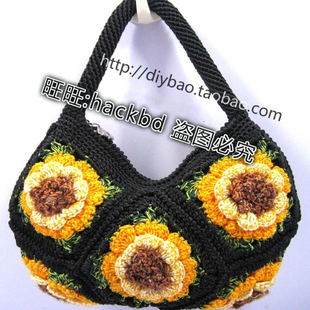 小型手提8片拼花包 花片包 钩包 钩编包 手工包 款色/黑绿黄
