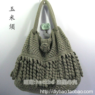 树皮灰色玉米须包 八孔串带包 粗流苏 钩包 编织包