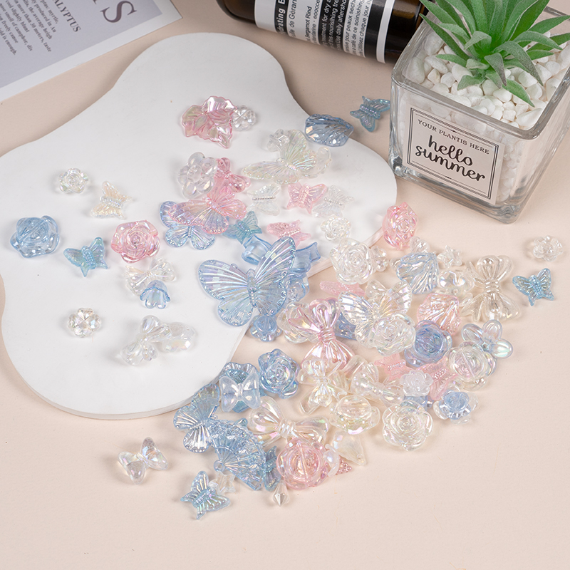 粉蓝白混搭水晶花奶油胶手机壳树脂饰品配件diy材料手工自制滴胶