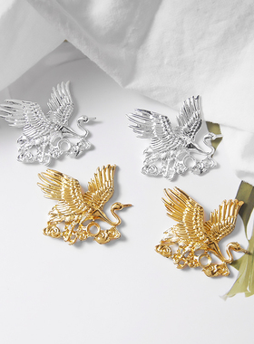 DIY手工古风步摇发簪饰品配件禁步环合金云鹤仙鹤