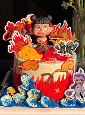哪吒生日蛋糕装饰小魔王玩偶公仔摆件熬丙哪咤手办风火轮烘焙插件