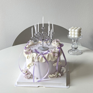 网红生日女款蛋糕装饰女神蝴蝶结3mm细丝带蜡烛台摆件插件