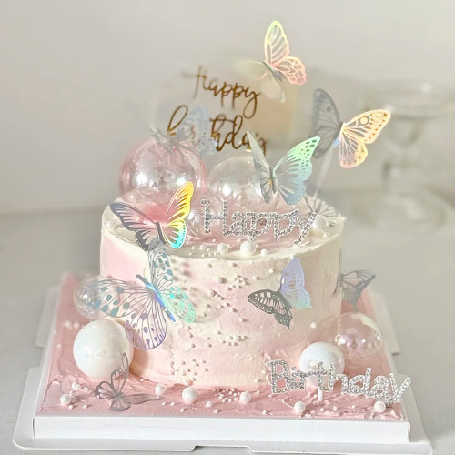 妈妈女友生日蛋糕装饰女款浪漫唯美蝴蝶闪钻生日快乐插件摆件饰品
