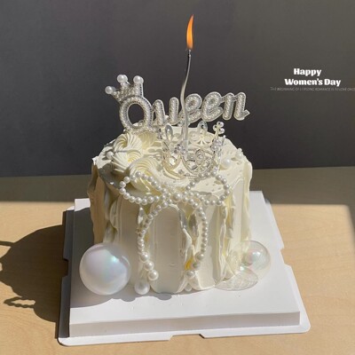 新款38女神节女王蛋糕装饰女款生日装饰皇冠QUEEN蜡烛插件摆件