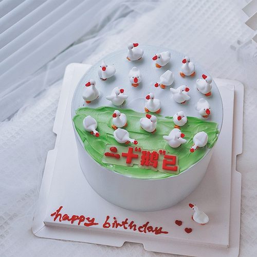 而立之年迷你小白鹅蛋糕装饰摆件